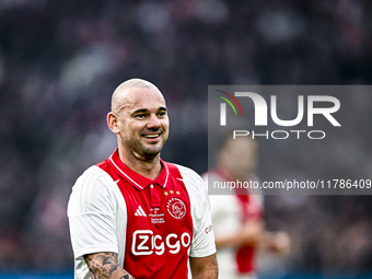 AFC Ajax Amsterdam legend Wesley Sneijder participates in the match between Ajax Legends and Real Madrid Legends at the Johan Cruijff ArenA...