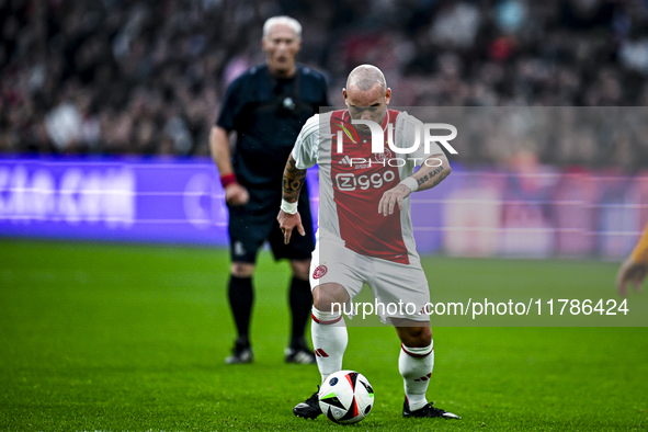 AFC Ajax Amsterdam legend Wesley Sneijder participates in the match between Ajax Legends and Real Madrid Legends at the Johan Cruijff ArenA...