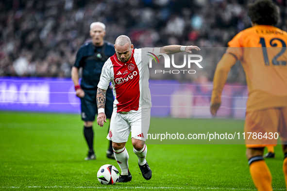 AFC Ajax Amsterdam legend Wesley Sneijder participates in the match between Ajax Legends and Real Madrid Legends at the Johan Cruijff ArenA...