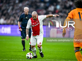 AFC Ajax Amsterdam legend Wesley Sneijder participates in the match between Ajax Legends and Real Madrid Legends at the Johan Cruijff ArenA...