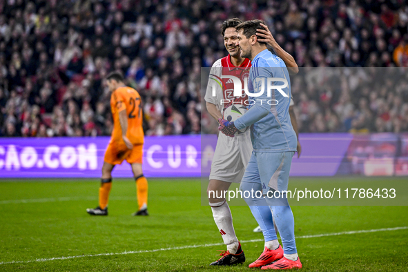 AFC Ajax Amsterdam legend Jari Litmanen and Real Madrid CF legend goalkeeper Iker Casillas participate in the match between Ajax Legends and...