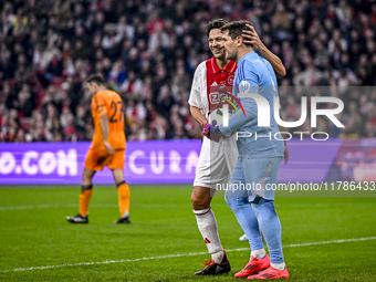 AFC Ajax Amsterdam legend Jari Litmanen and Real Madrid CF legend goalkeeper Iker Casillas participate in the match between Ajax Legends and...