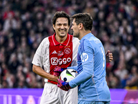 AFC Ajax Amsterdam legend Jari Litmanen and Real Madrid CF legend goalkeeper Iker Casillas participate in the match between Ajax Legends and...