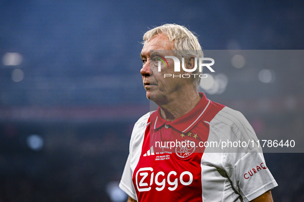 AFC Ajax Amsterdam legend player Dick Schoenaker participates in the match between Ajax Legends and Real Madrid Legends at the Johan Cruijff...