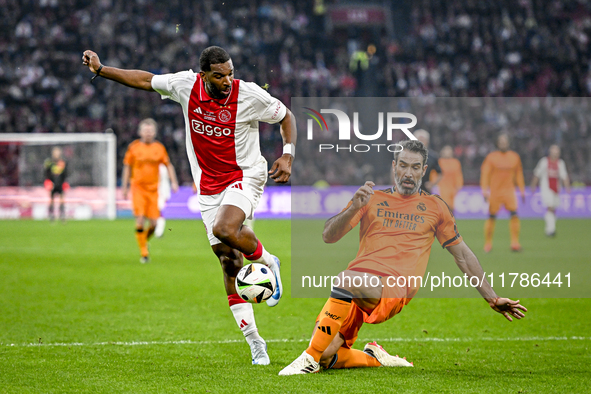 AFC Ajax Amsterdam legend Ryan Babel and Real Madrid CF legend Fernando Sanz participate in the match between Ajax Legends and Real Madrid L...