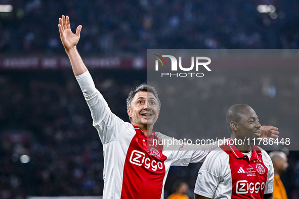 AFC Ajax Amsterdam legend Shota Arveladze celebrates the 1-0 goal during the match between Ajax Legends and Real Madrid Legends at the Johan...