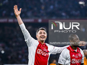 AFC Ajax Amsterdam legend Shota Arveladze celebrates the 1-0 goal during the match between Ajax Legends and Real Madrid Legends at the Johan...