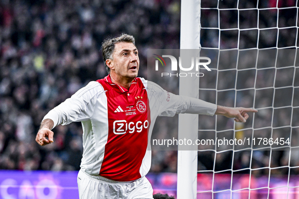 AFC Ajax Amsterdam legend Shota Arveladze celebrates the 1-0 goal during the match between Ajax Legends and Real Madrid Legends at the Johan...