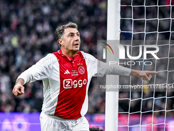 AFC Ajax Amsterdam legend Shota Arveladze celebrates the 1-0 goal during the match between Ajax Legends and Real Madrid Legends at the Johan...