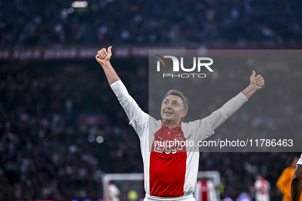 AFC Ajax Amsterdam legend Shota Arveladze celebrates the 1-0 goal during the match between Ajax Legends and Real Madrid Legends at the Johan...