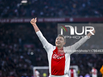 AFC Ajax Amsterdam legend Shota Arveladze celebrates the 1-0 goal during the match between Ajax Legends and Real Madrid Legends at the Johan...