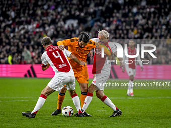 AFC Ajax Amsterdam legend Frank de Boer, Real Madrid CF legend Ruben de la Red, and AFC Ajax Amsterdam legend Dick Schoenaker participate in...