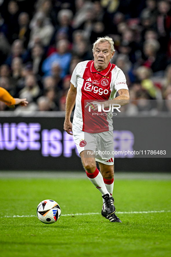 AFC Ajax Amsterdam legend player Dick Schoenaker participates in the match between Ajax Legends and Real Madrid Legends at the Johan Cruijff...