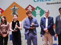 The Open Rapid and Blitz Chess winner Magnus Carlsen, women's blitz winner Kateryna Lagno, and women's rapid champion Aleksandra Goryachkina...