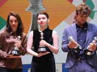 The Open Rapid and Blitz Chess winner Magnus Carlsen, women's blitz winner Kateryna Lagno, and women's rapid champion Aleksandra Goryachkina...