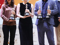 The Open Rapid and Blitz Chess winner Magnus Carlsen, women's blitz winner Kateryna Lagno, and women's rapid champion Aleksandra Goryachkina...