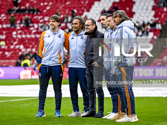 Real Madrid CF legend players Fernando Morientes, Christian Karembeu, and Jose Amavisca participate in the match between Ajax Legends and Re...