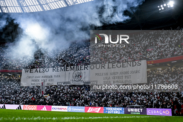 Fans of Ajax remember their legends during the match between Ajax Legends and Real Madrid Legends at the Johan Cruijff ArenA for the Dutch E...