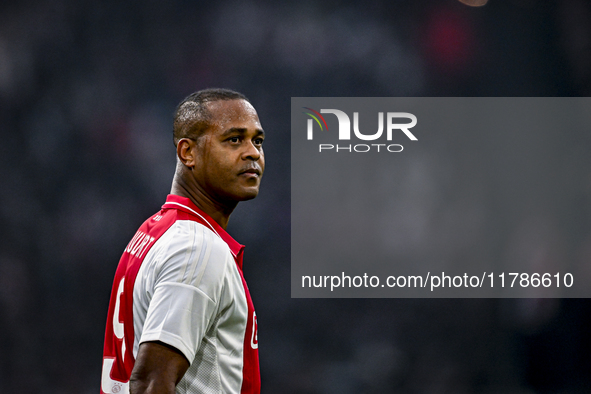 AFC Ajax Amsterdam legend Patrick Kluivert participates in the match between Ajax Legends and Real Madrid Legends at the Johan Cruijff ArenA...