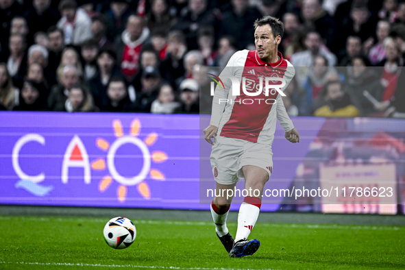 AFC Ajax Amsterdam legend Michel Kreek participates in the match between Ajax Legends and Real Madrid Legends at the Johan Cruijff ArenA for...