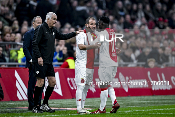 Roelof Luinge, AFC Ajax Amsterdam legend player Rafael van der Vaart, and AFC Ajax Amsterdam legend player Clarence Seedorf participate in t...