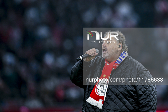 Folk singer Peter Beense performs during the match between Ajax Legends and Real Madrid Legends at the Johan Cruijff ArenA for the Dutch Ere...