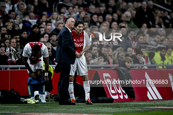 AFC Ajax Amsterdam legend trainer Louis van Gaal and AFC Ajax Amsterdam legend player Jari Litmanen participate in the match between Ajax Le...