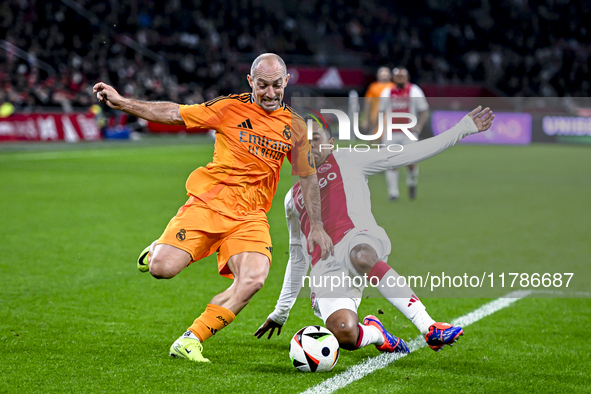 Real Madrid CF legend Pedro Munitis and AFC Ajax Amsterdam legend Urby Emanuelson participate in the match between Ajax Legends and Real Mad...