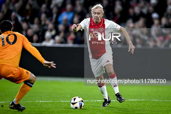 AFC Ajax Amsterdam legend player Dick Schoenaker participates in the match between Ajax Legends and Real Madrid Legends at the Johan Cruijff...