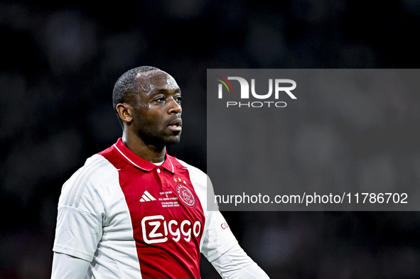 AFC Ajax Amsterdam legend Kiki Musampa participates in the match between Ajax Legends and Real Madrid Legends at the Johan Cruijff ArenA for...