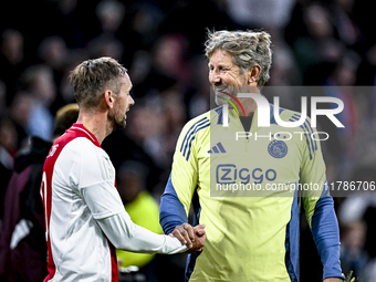 AFC Ajax Amsterdam legend player Siem de Jong and AFC Ajax Amsterdam legend goalkeeper Edwin van der Sar participate in the match between Aj...