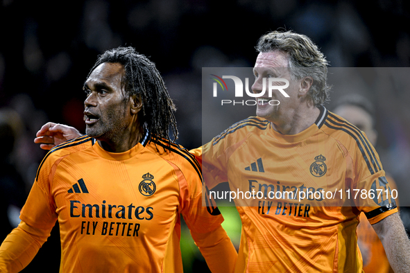 Real Madrid CF legend player Christian Karembeu and Real Madrid CF legend player Steve McManaman participate in the match between Ajax Legen...