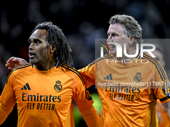 Real Madrid CF legend player Christian Karembeu and Real Madrid CF legend player Steve McManaman participate in the match between Ajax Legen...