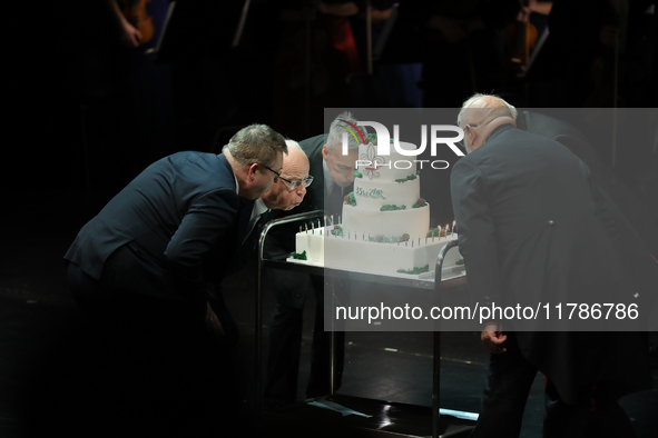 Blowing out candles on a cake during the Gala of the 35th Anniversary of the Scouting Association of the Republic of Poland (ZHR) at the Kra...