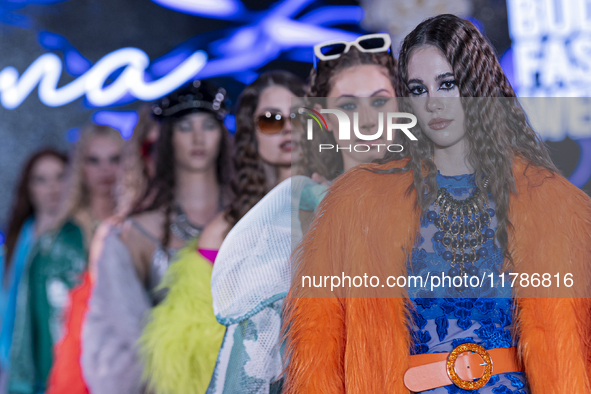 A model presents a creation by Hungarian designer Ilona Szabo during Budapest Fashion Week in Budapest, Hungary, on November 15, 2024, at Ha...