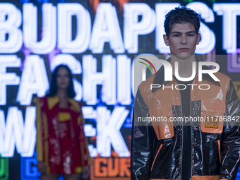 A model presents a creation by Hungarian designer and event organizer Kenguru during Budapest Fashion Week in Budapest, Hungary, on November...