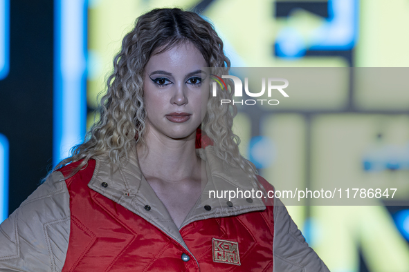 A model presents a creation by Hungarian designer and event organizer Kenguru during Budapest Fashion Week in Budapest, Hungary, on November...