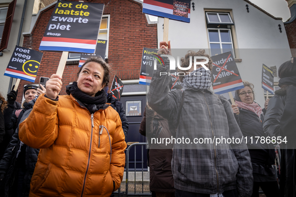 Kozp in Middelharnis protests against blackfacing during Sinterklaas. The action group ''Kick Out Zwarte Piet'' (Black Pete) stages a protes...