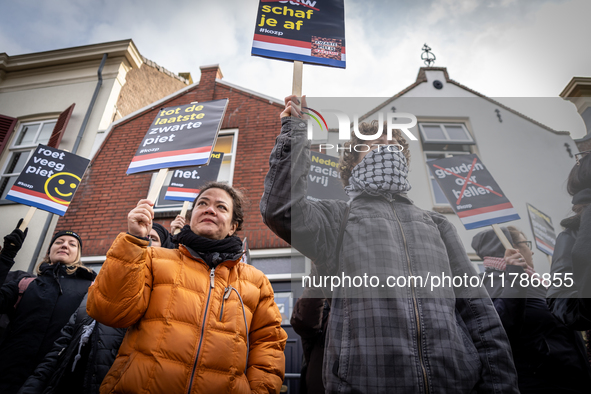 Kozp in Middelharnis protests against blackfacing during Sinterklaas. The action group ''Kick Out Zwarte Piet'' (Black Pete) stages a protes...