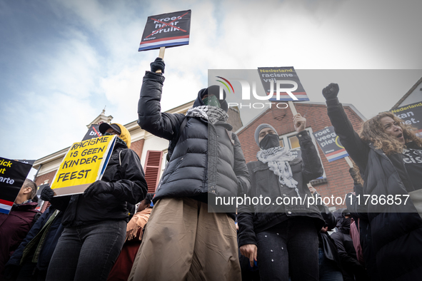 Kozp in Middelharnis protests against blackfacing during Sinterklaas. The action group ''Kick Out Zwarte Piet'' (Black Pete) stages a protes...