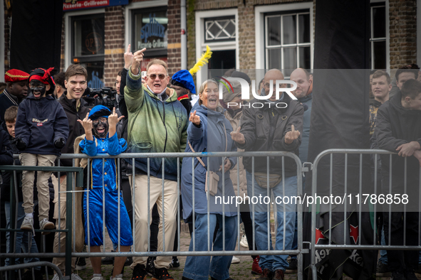 Villagers and counterprotesters express anger at KOZP during Sinterklaas. The action group ''Kick Out Zwarte Piet'' (Black Pete) stages a pr...