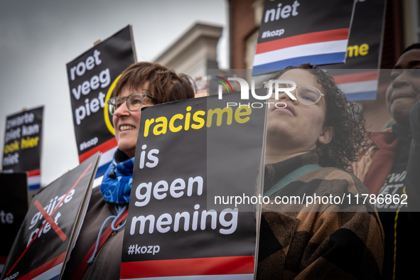 Kozp in Middelharnis protests against blackfacing during Sinterklaas. The action group ''Kick Out Zwarte Piet'' (Black Pete) stages a protes...