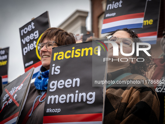 Kozp in Middelharnis protests against blackfacing during Sinterklaas. The action group ''Kick Out Zwarte Piet'' (Black Pete) stages a protes...