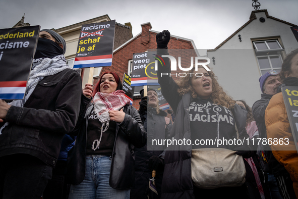 Kozp in Middelharnis protests against blackfacing during Sinterklaas. The action group ''Kick Out Zwarte Piet'' (Black Pete) stages a protes...