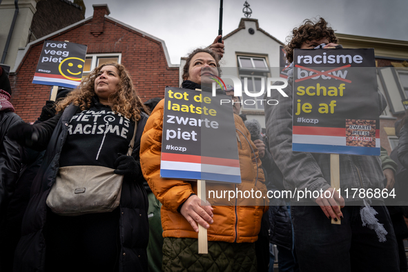 Kozp in Middelharnis protests against blackfacing during Sinterklaas. The action group ''Kick Out Zwarte Piet'' (Black Pete) stages a protes...