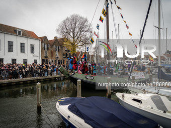 Sinterklaas and Black Petes arrive at the harbor of Middelharnis. The action group ''Kick Out Zwarte Piet'' (Black Pete) stages a protest in...