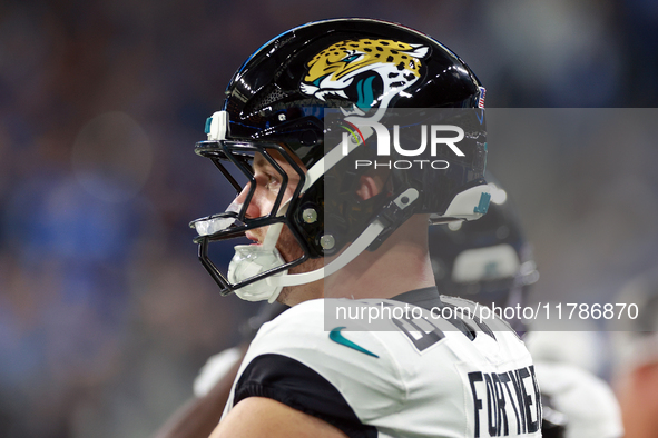 DETROIT,MICHIGAN-NOVEMBER17:  Center Luke Fortner (79) of the Jacksonville Jaguars looks on from the sidelines during a game between the Det...