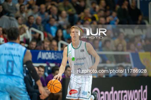 Alberto Diaz of UCAM Murcia is in action during the Liga Endesa 2024-2025 match between Morabanc Andorra and UCAM Murcia at Poliesportiu d'A...