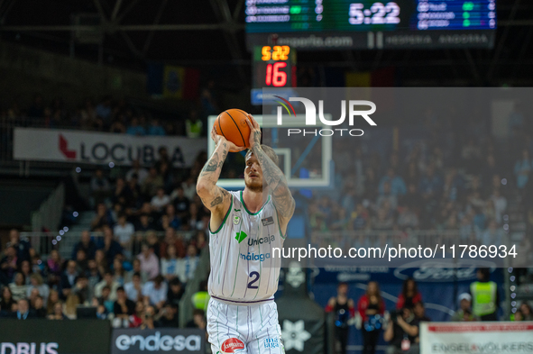 Olek Balcerowski of UCAM Murcia plays during the Liga Endesa 2024-2025 match between Morabanc Andorra and UCAM Murcia at Poliesportiu d'Ando...