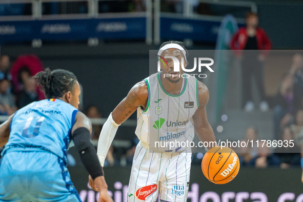 Kendrick Perry of UCAM Murcia is in action during the Liga Endesa 2024-2025 match between Morabanc Andorra and UCAM Murcia at Poliesportiu d...